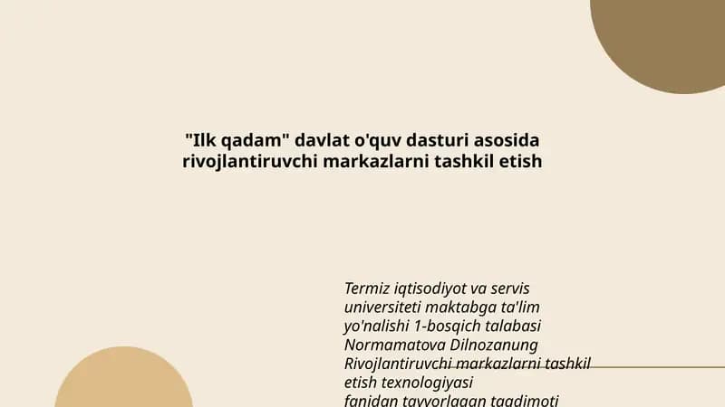 Rivojlantiruvchi markazlarni tashkil etish