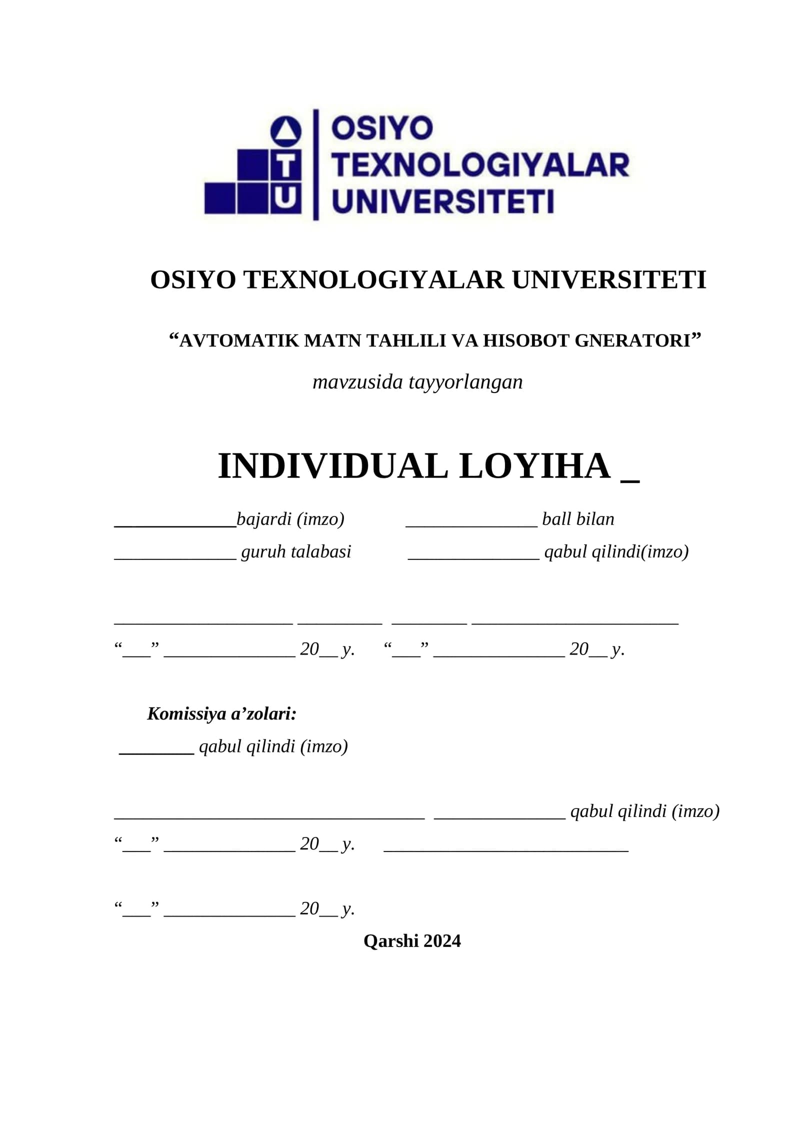 Avtomatik matn tahlili va hisobot gneratori