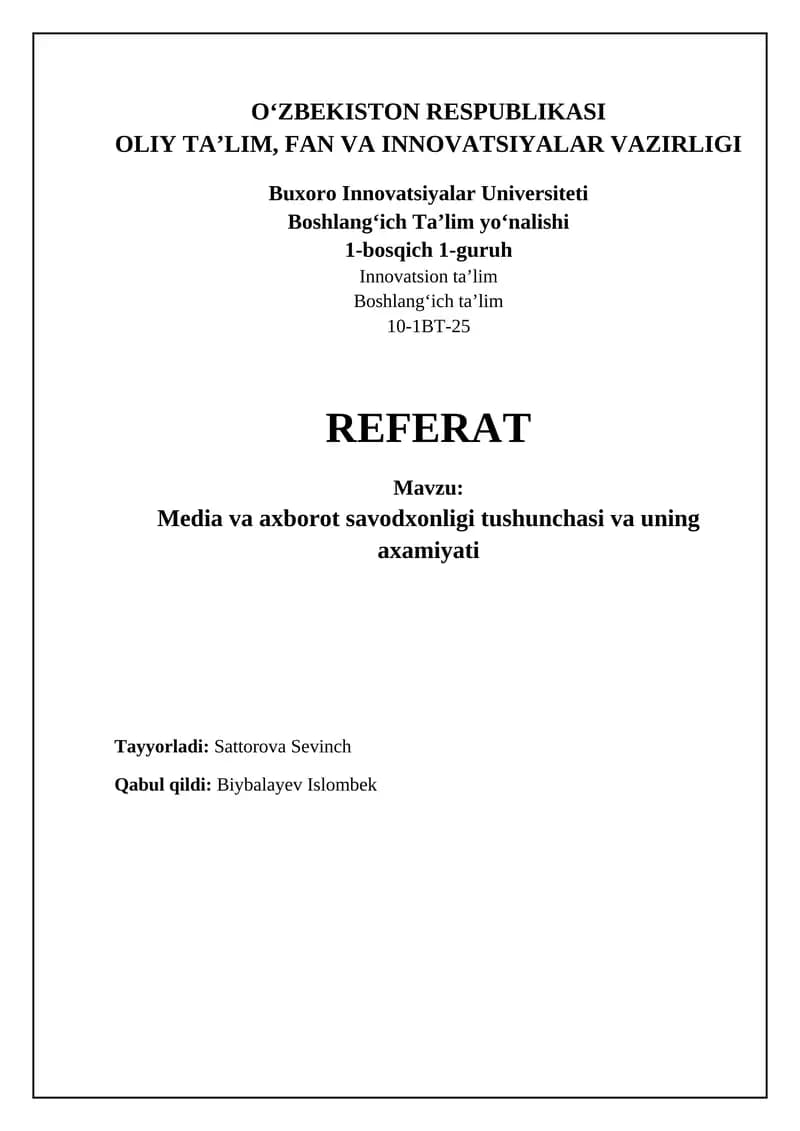 Media va axborot savodxonligi: Asosiy tushunchalar va zaruriyat