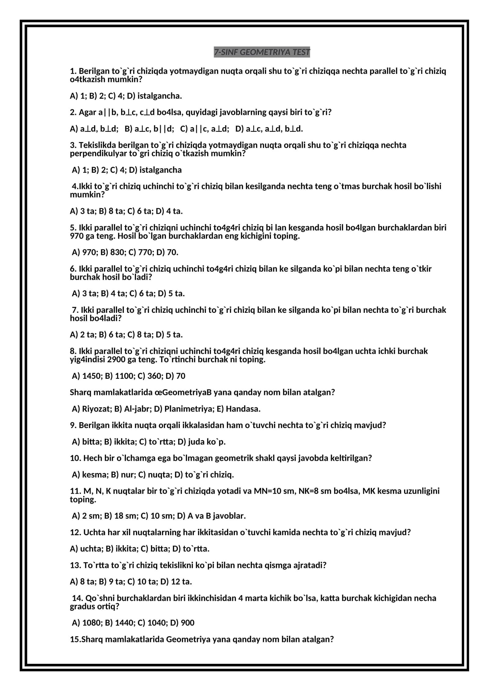 7-SINF GEOMETRIYA TEST