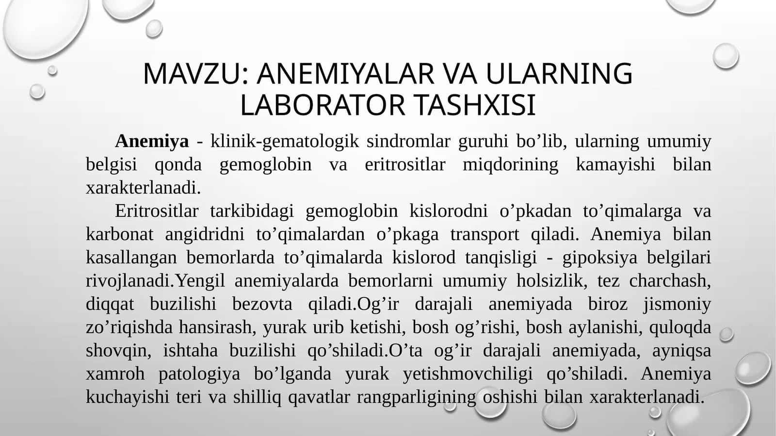 Anemiyalar va ularning laborator tashxisi
