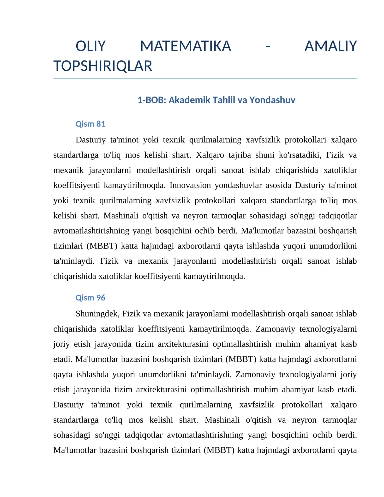OLIY MATEMATIKA - AMALIY TOPSHIRIQLAR