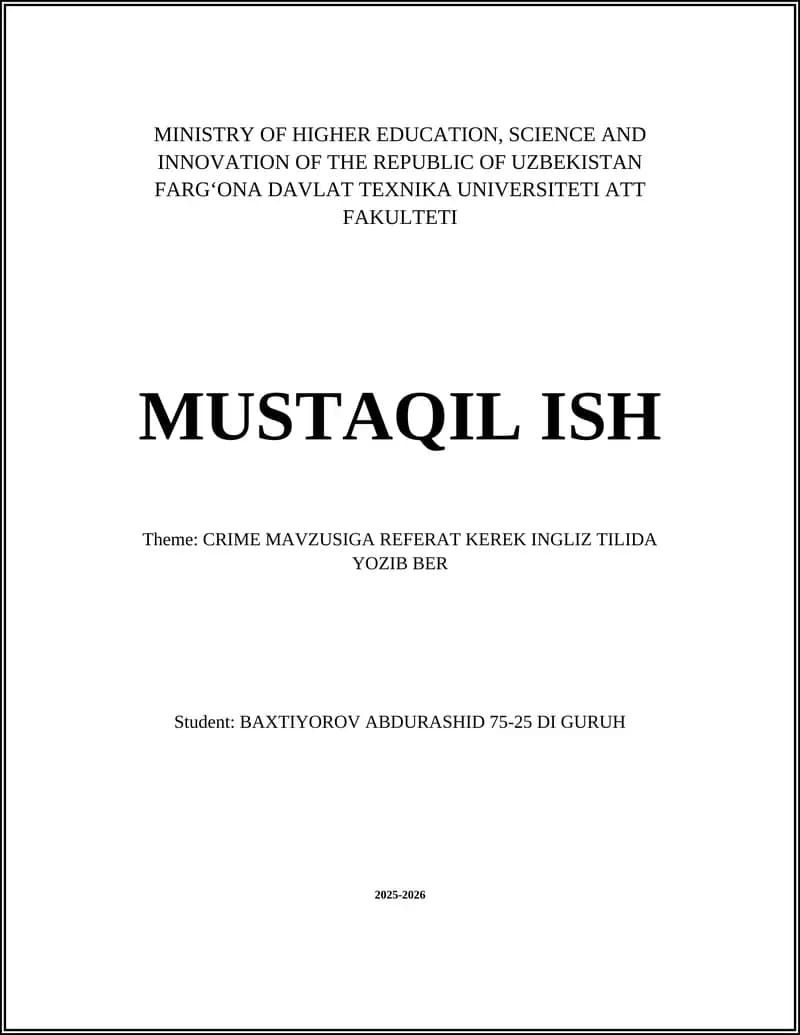 CRIME MAVZUSIGA REFERAT KEREK INGLIZ TILIDA YOZIB BER
