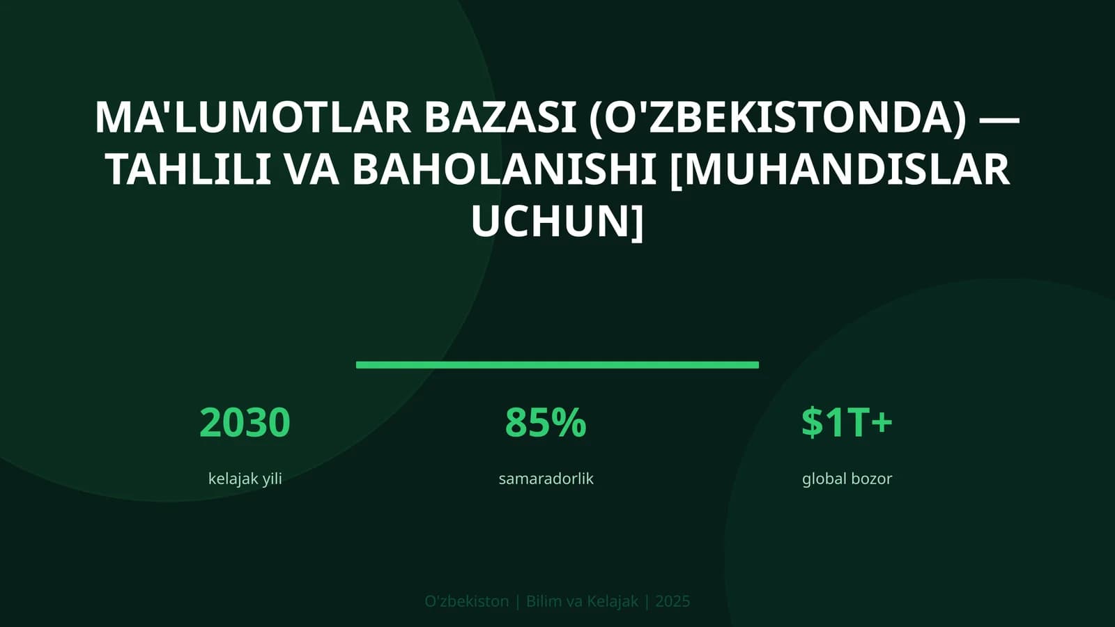 Ma'lumotlar bazasi (O'zbekistonda) — tahlili va baholanishi [muhandislar uchun]