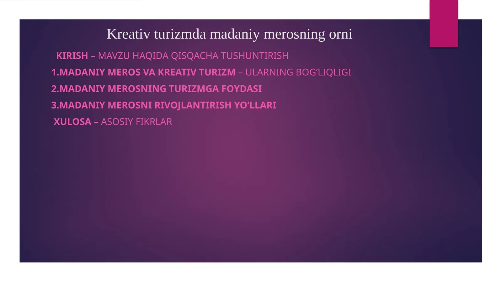 Kreativturizmda madaniymerosningorni