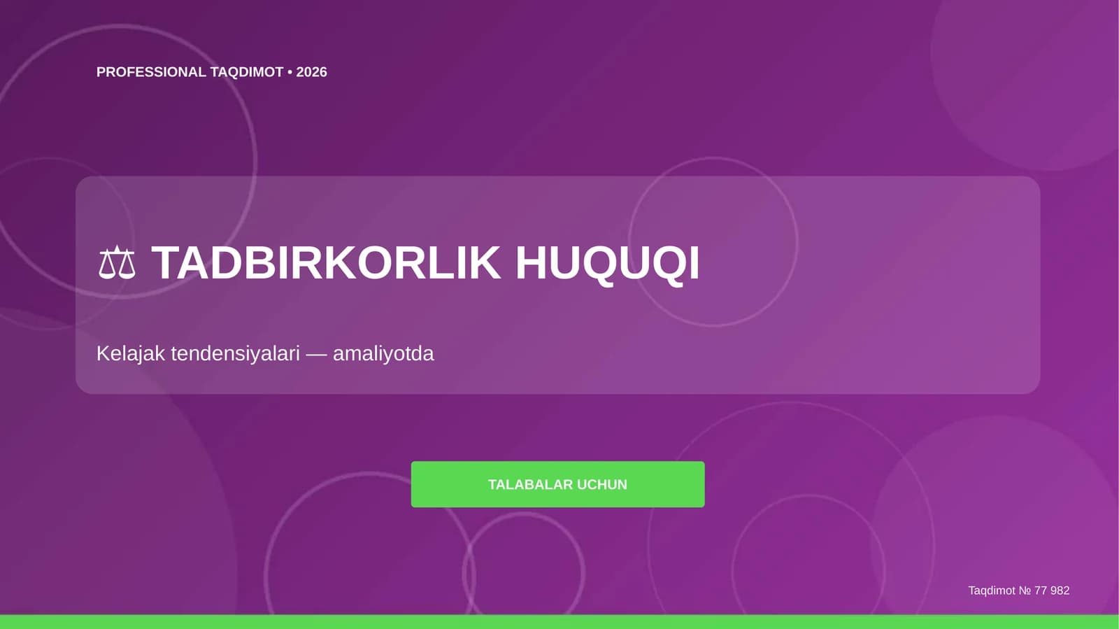Tadbirkorlik huquqi: kelajak tendensiyalari (amaliyotda) [talabalar uchun]