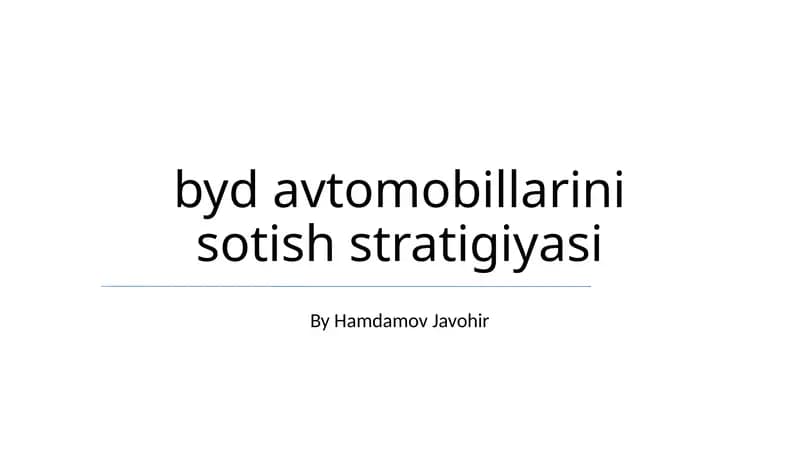 BYD Avtomobil Sotuv Strategiyasi
