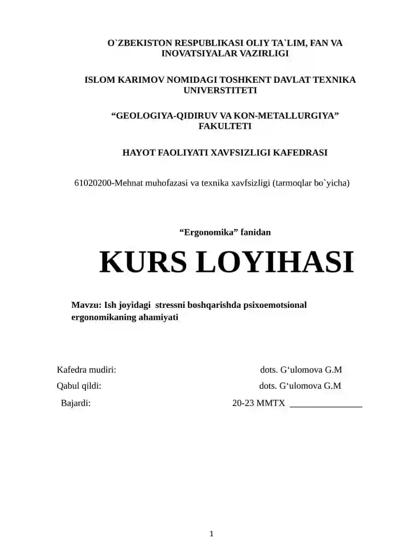 Ish joyidagi  stressni boshqarishda psixoemotsional ergonomikaning ahamiyati