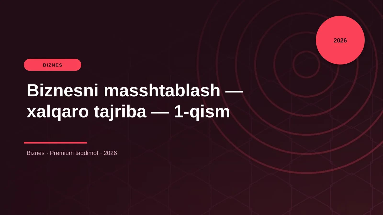 Biznesni masshtablash — xalqaro tajriba — 1-qism