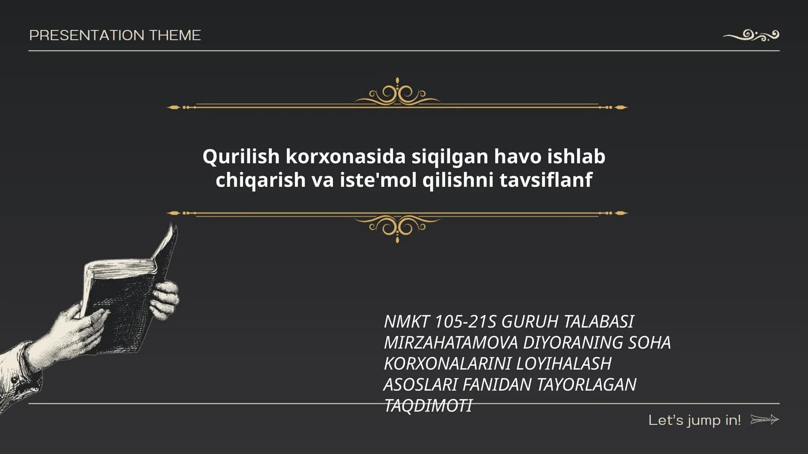 NMKT 105-21S Guruhi talabasi Mirzahatamova Diyoraning soha korxonalarini loyihalash asoslari fanidan tayorlagan taqdimoti