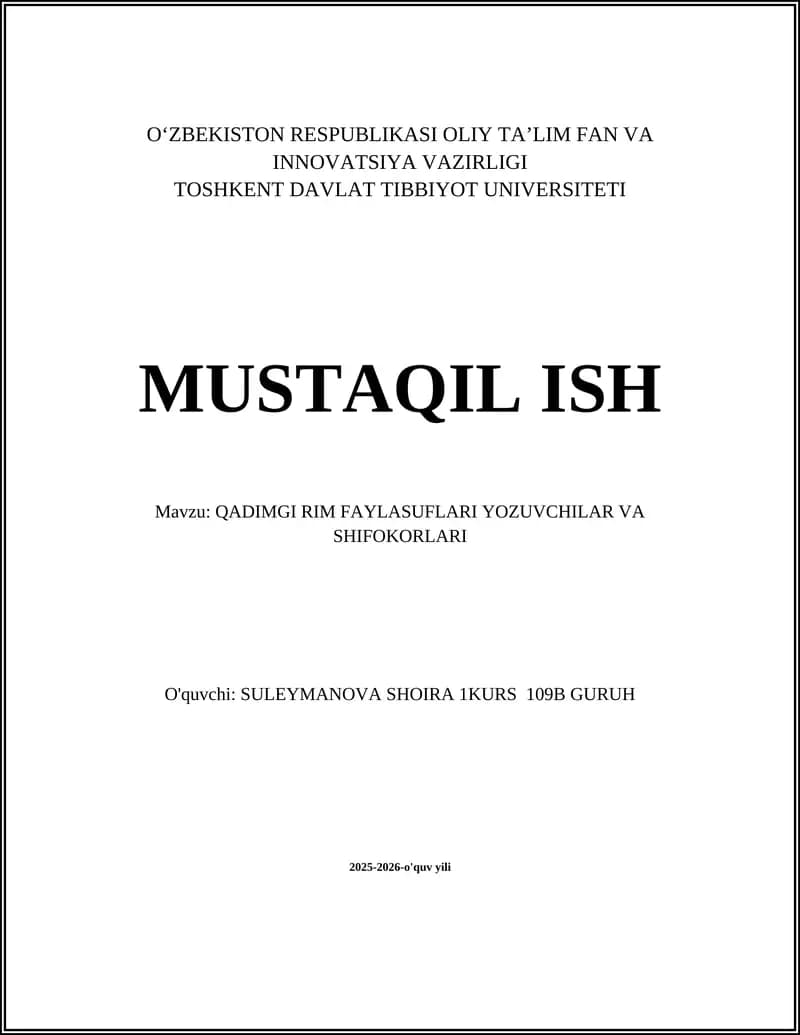 QADIMGI RIM FAYLASUFLARI YOZUVCHILAR VA SHIFOKORLARI
