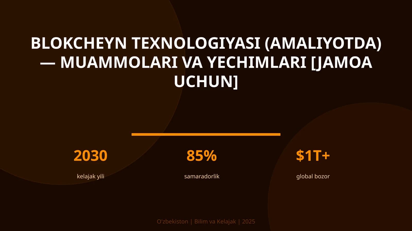 Blokcheyn texnologiyasi (amaliyotda) — muammolari va yechimlari [jamoa uchun]