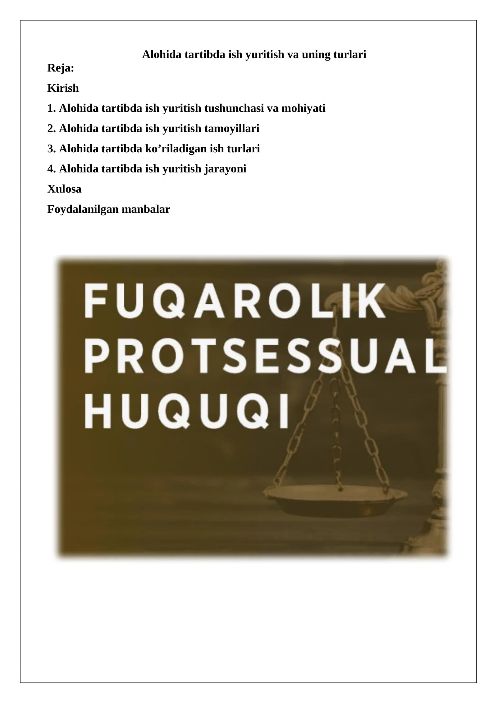 Alohida tartibda ish yuritish va uning turlari