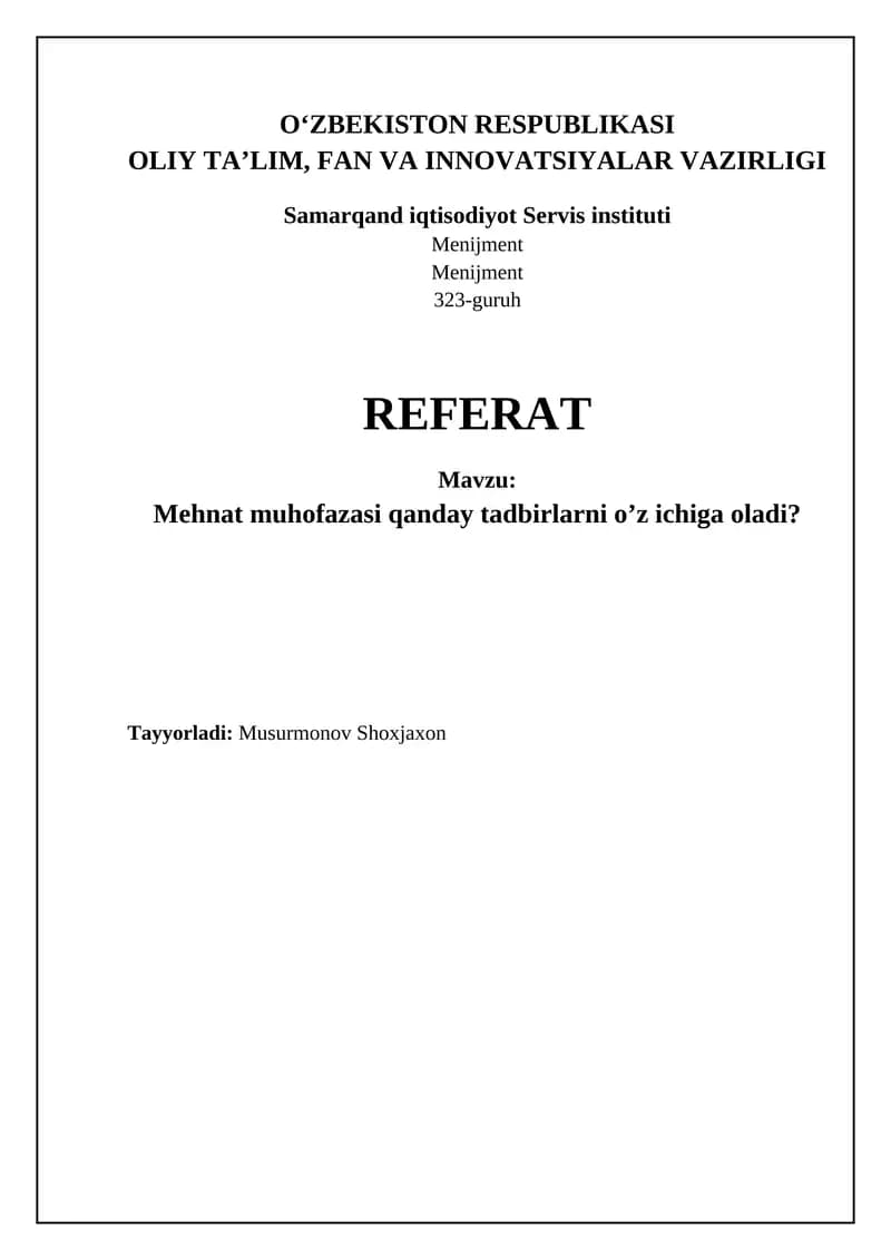 Mehnat Muhofazasining Asosiy Yo'nalishlari