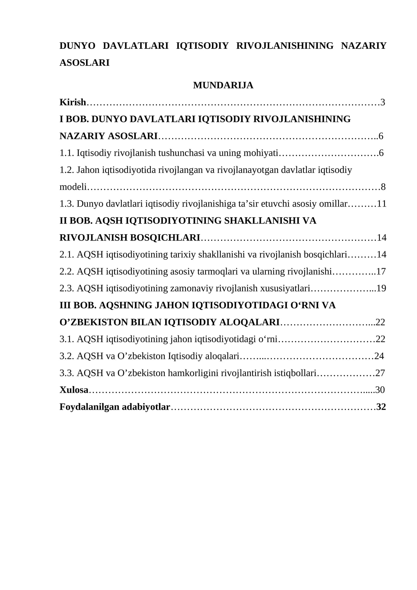 DUNYO DAVLATLARI IQTISODIY RIVOJLANISHINING NAZARIY ASOSLARI