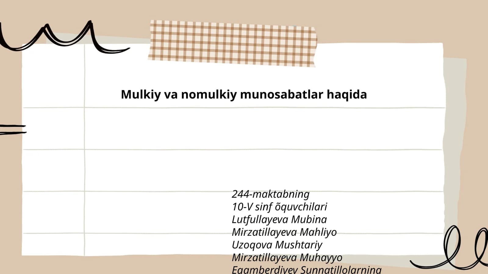 Mulkiy va nomulkiy munosabatlar haqida 244-maktabning 10-V sinf õquvchilari