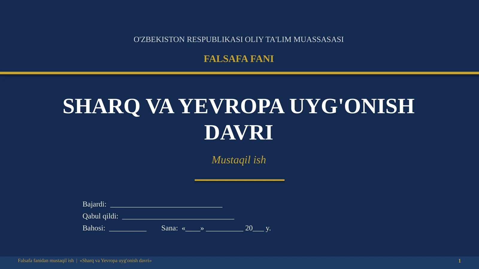 Sharq va Yevropa uyg'onish davri | Falsafa fanidan mustaqil ish