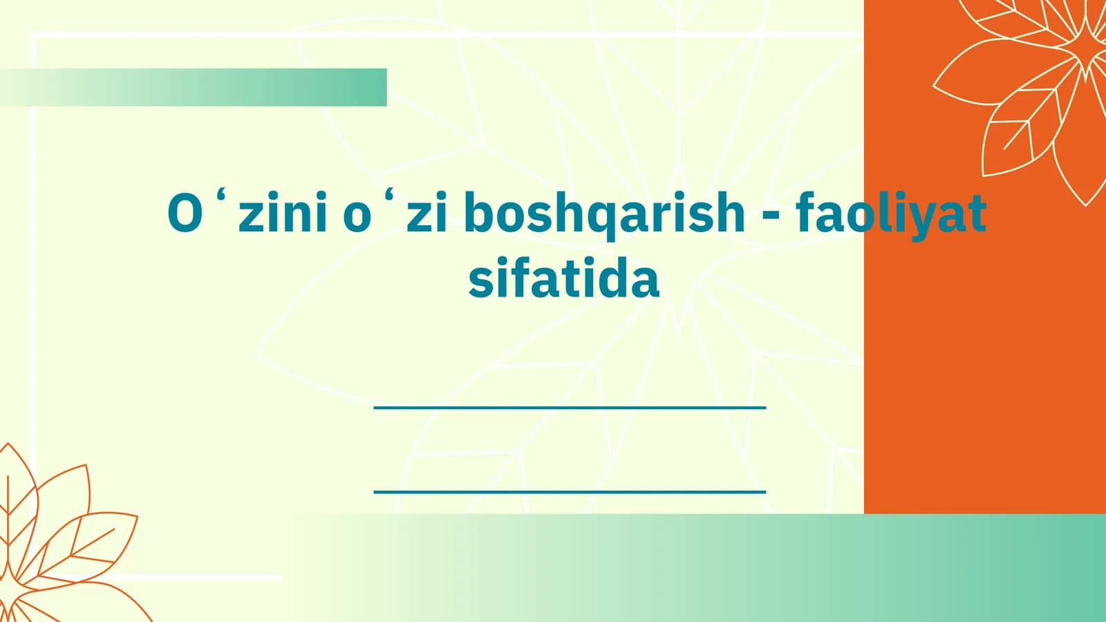 Oʻzini oʻzi boshqarish - faoliyat sifatida