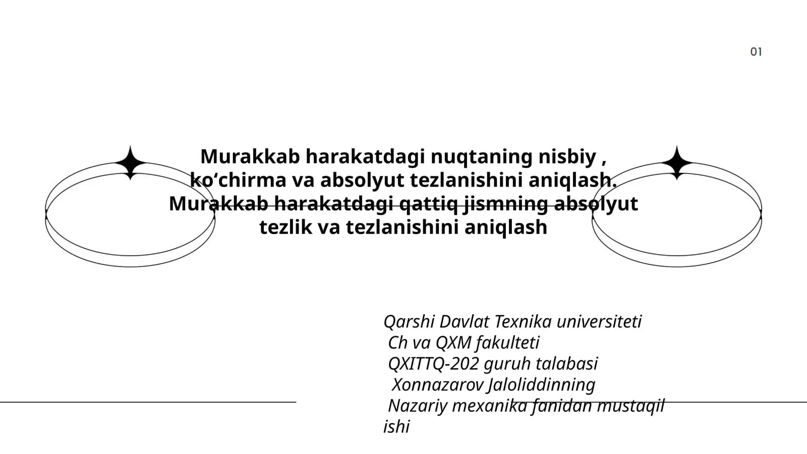 Nazariy mexanika fanidan mustaqil ish