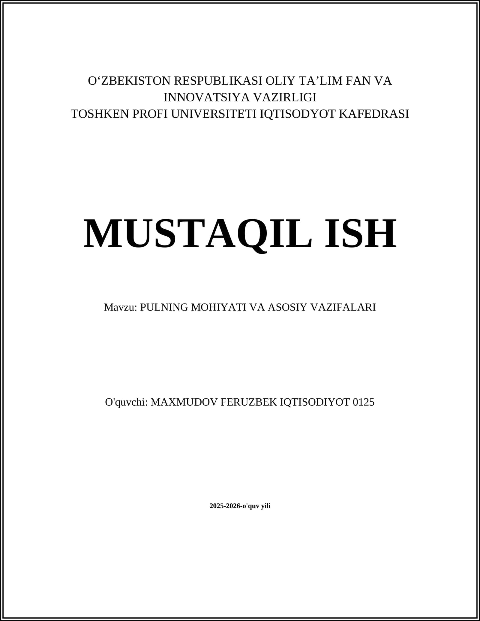 Pulning Mohiyati va Asosiy Vazifalari