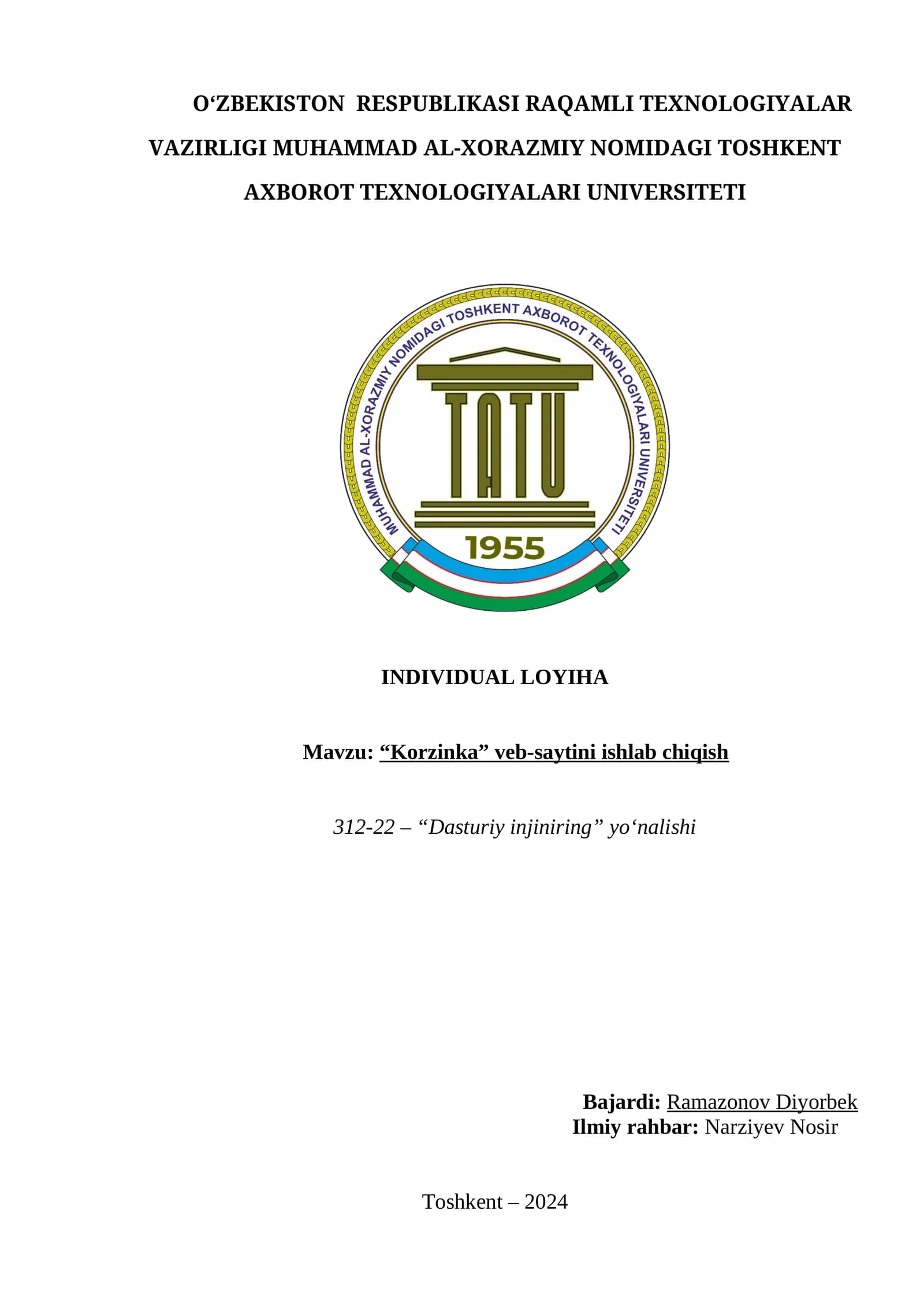 Korzinka veb-saytini ishlab chiqish