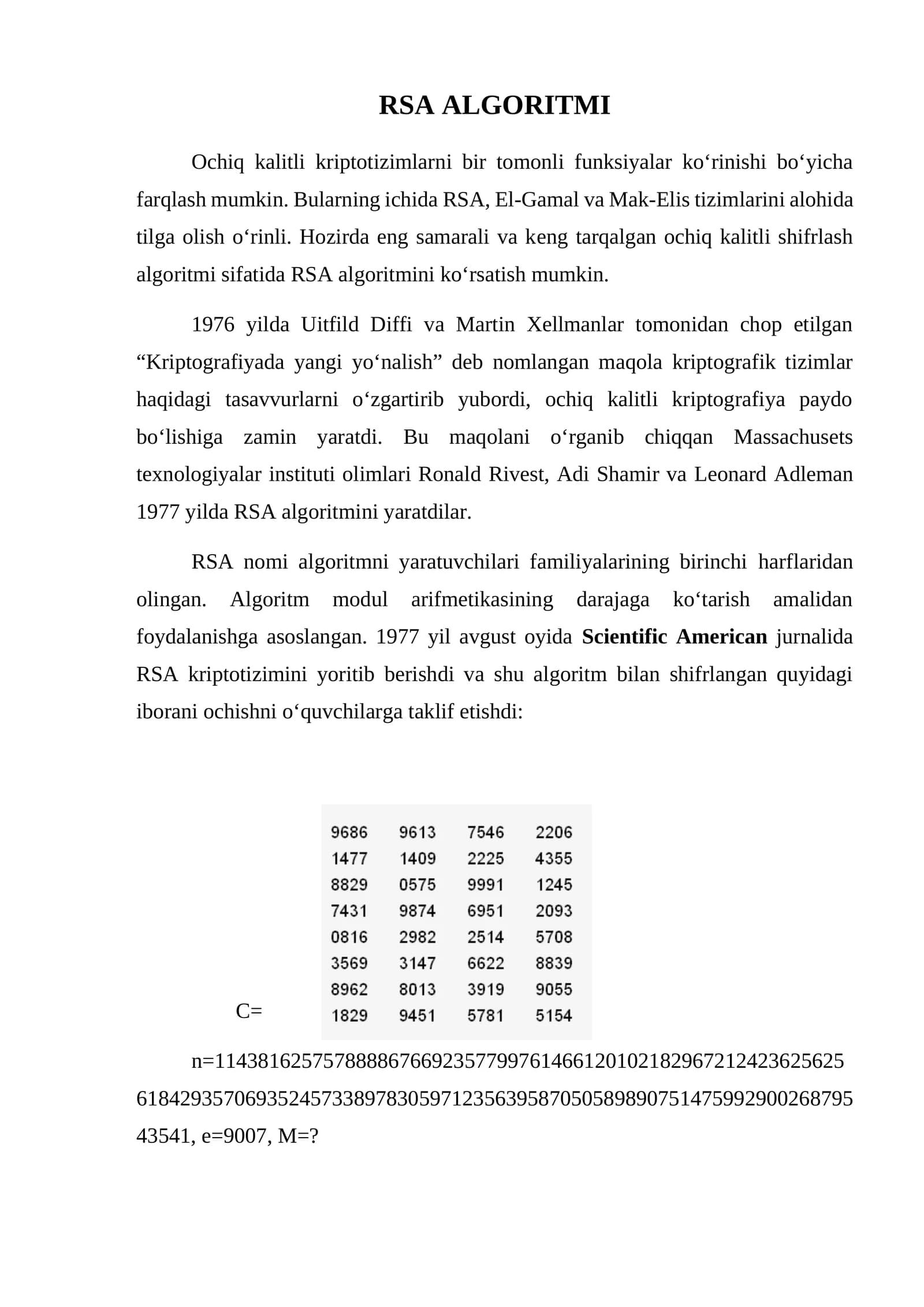 RSA ALGORITMI