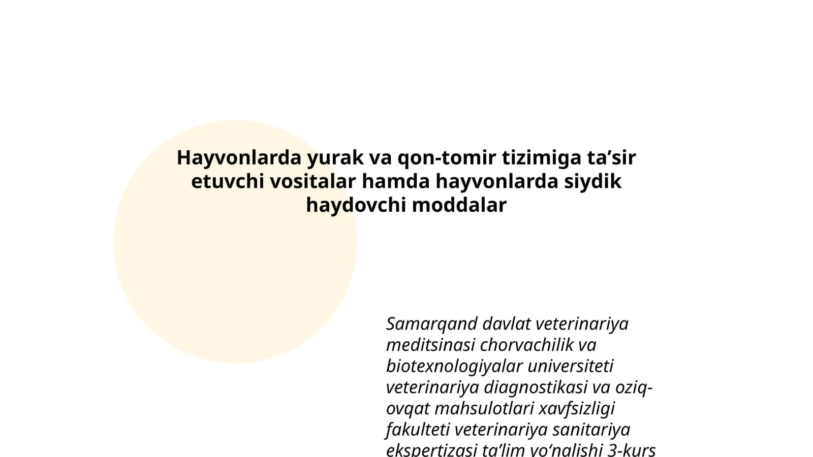 Veterinariya farmakologiyasi va toksikologiyasi taqdimoti