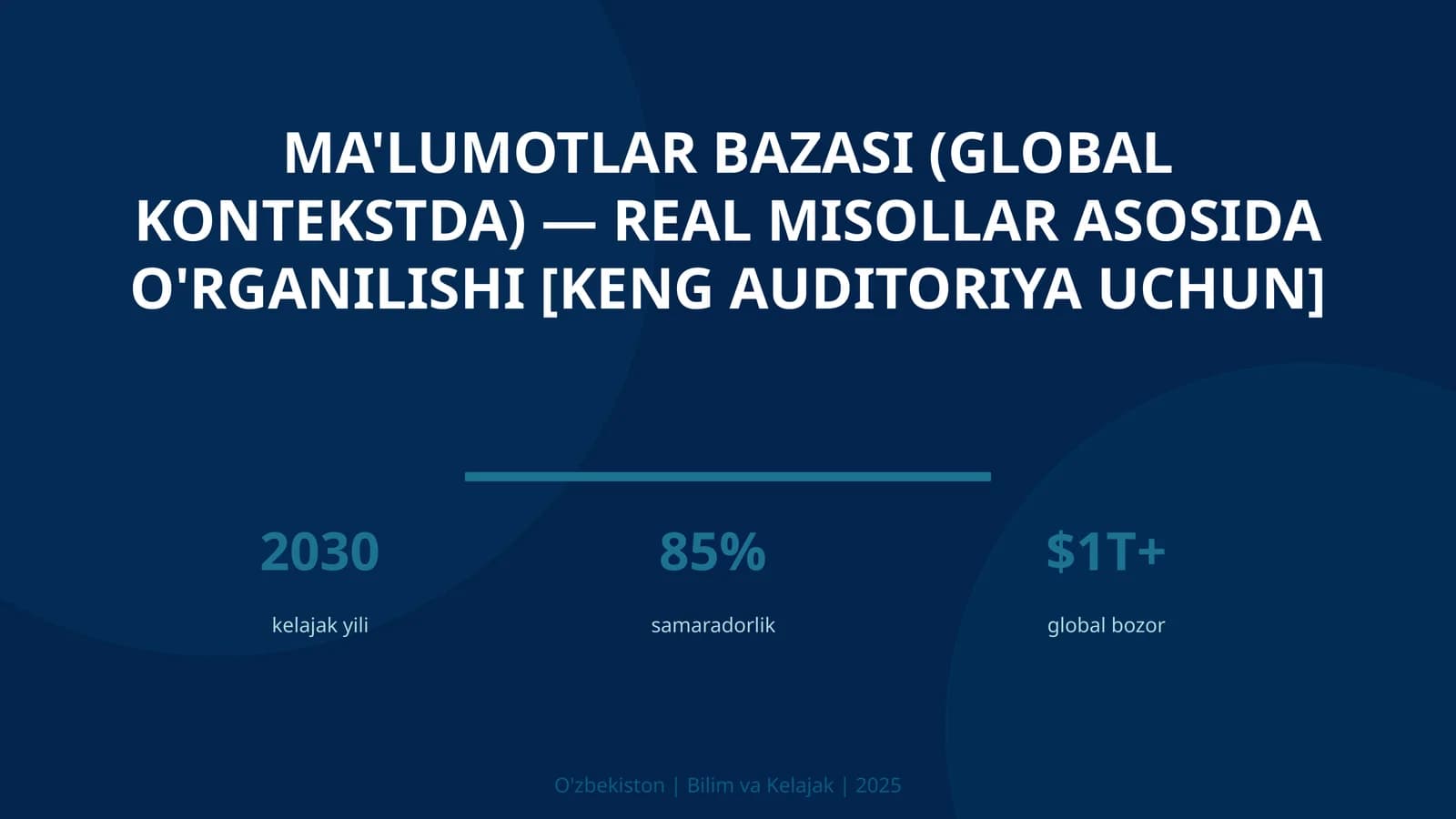 Ma'lumotlar bazasi (global kontekstda) — real misollar asosida o'rganilishi [keng auditoriya uchun]
