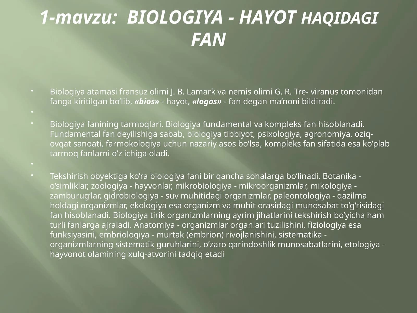 BIOLOGIYA - HAYOTHAQIDAGIFAN