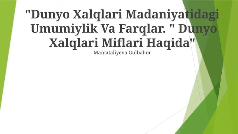 Dunyo Xalqlari Miflari Haqida