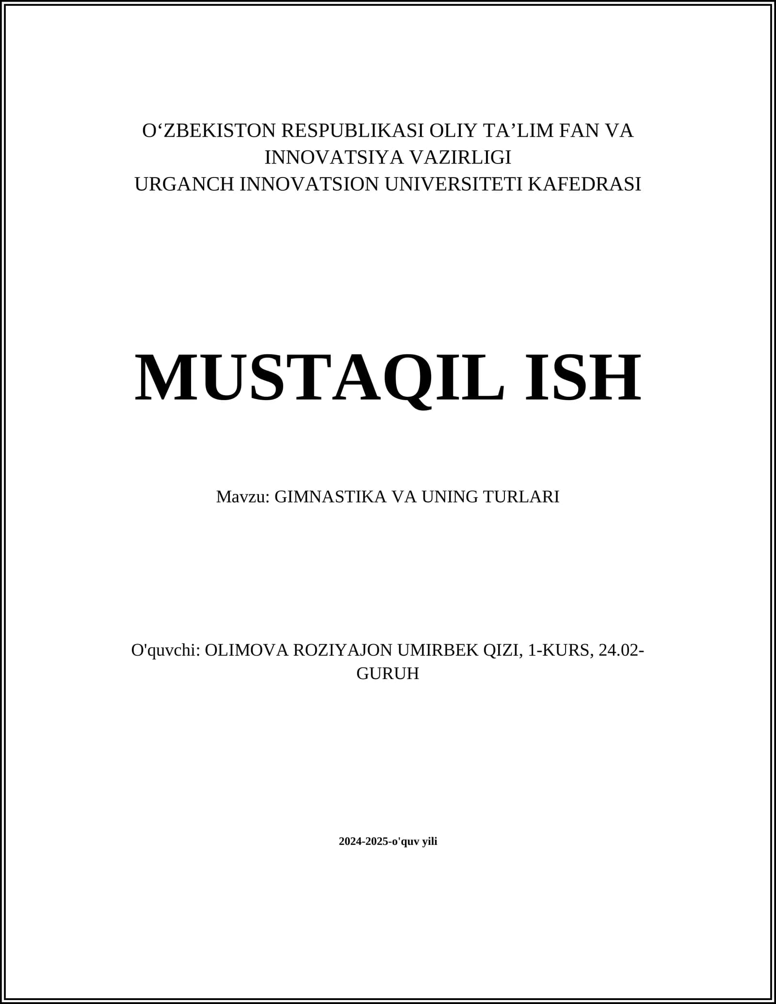 GIMNASTIKA VA UNING TURLARI