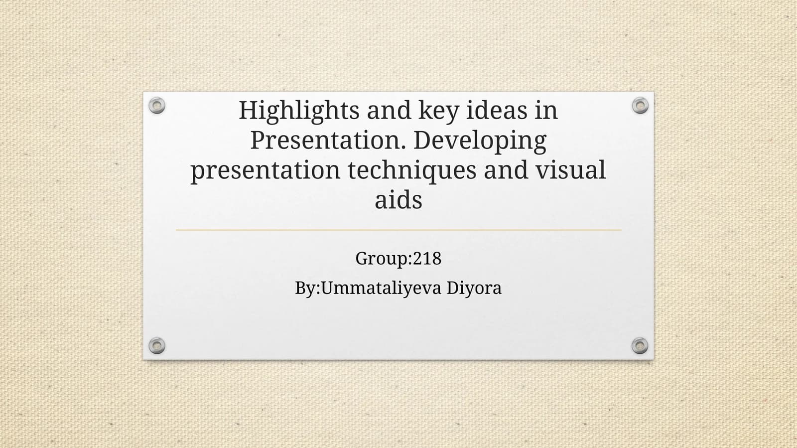 Presentation. Developing presentation techniques and visual aids