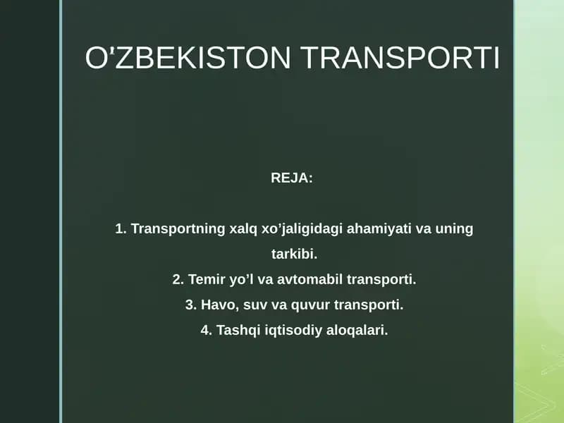 O'ZBEKISTON TRANSPORTI