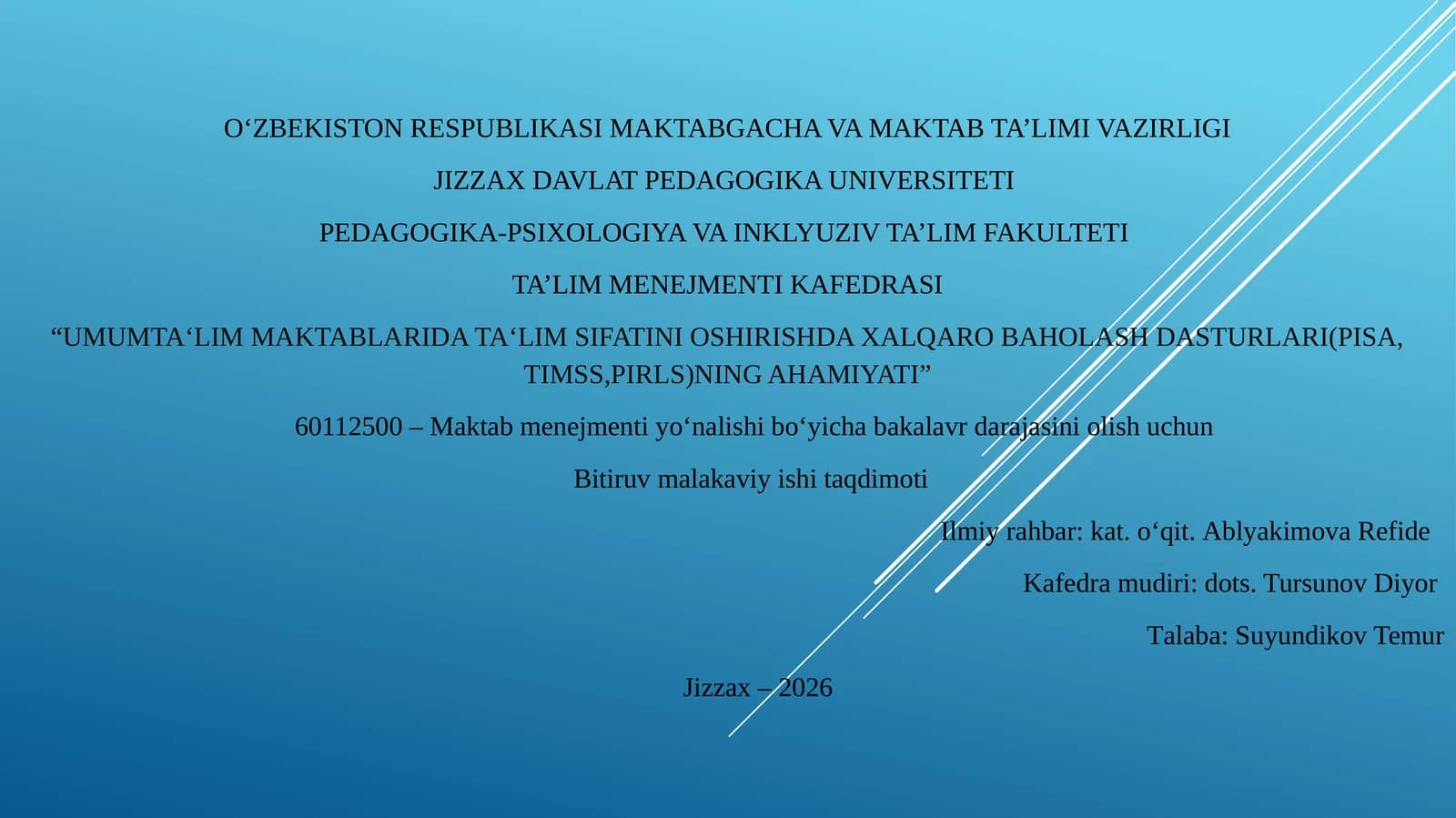 UMUMTA‘LIM MAKTABLARIDA TA‘LIM SIFATINI OSHIRISHDA XALQARO BAHOLASH DASTURLARI(PISA, TIMSS,PIRLS)NING AHAMIYATI