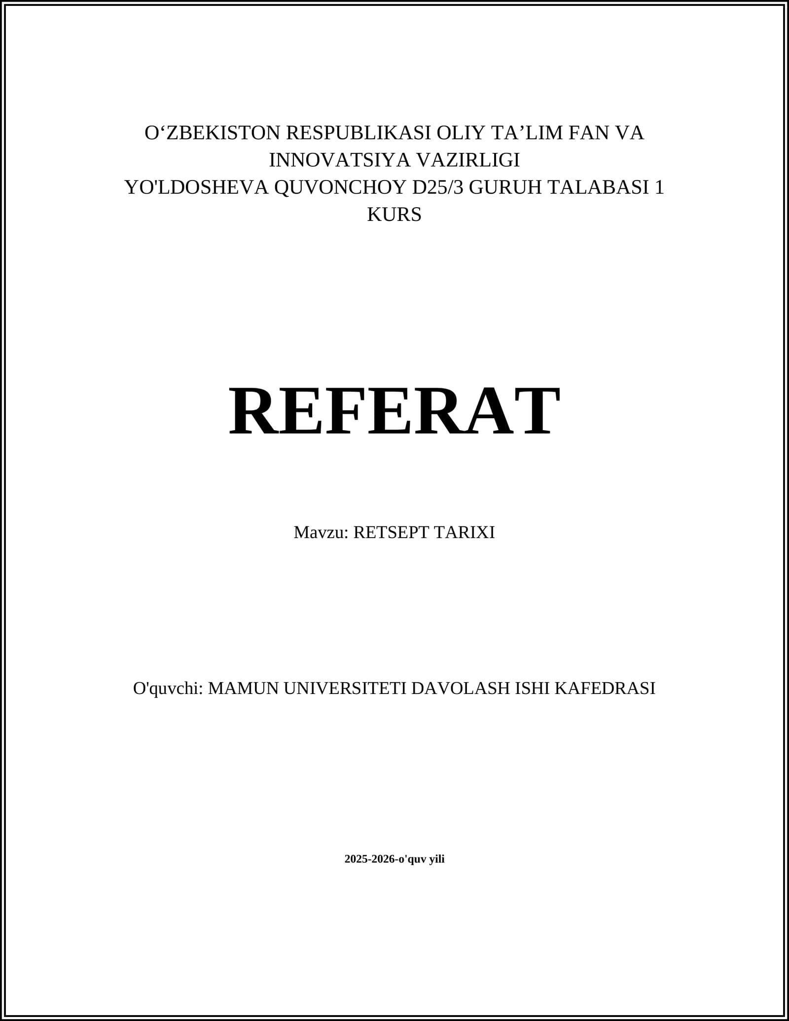 RETSEPT TARIXI