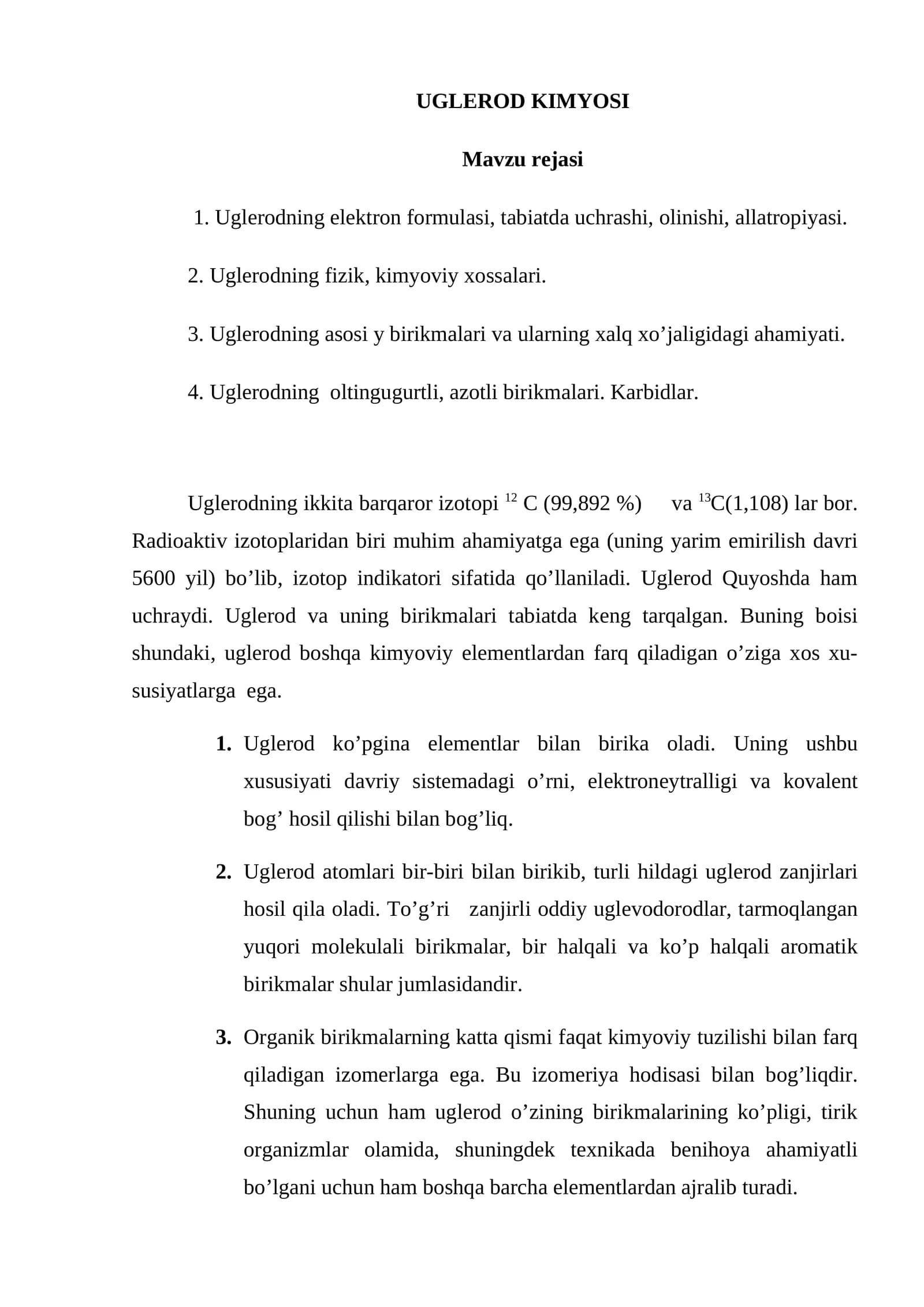 UGLЕRОD KIMYOSI