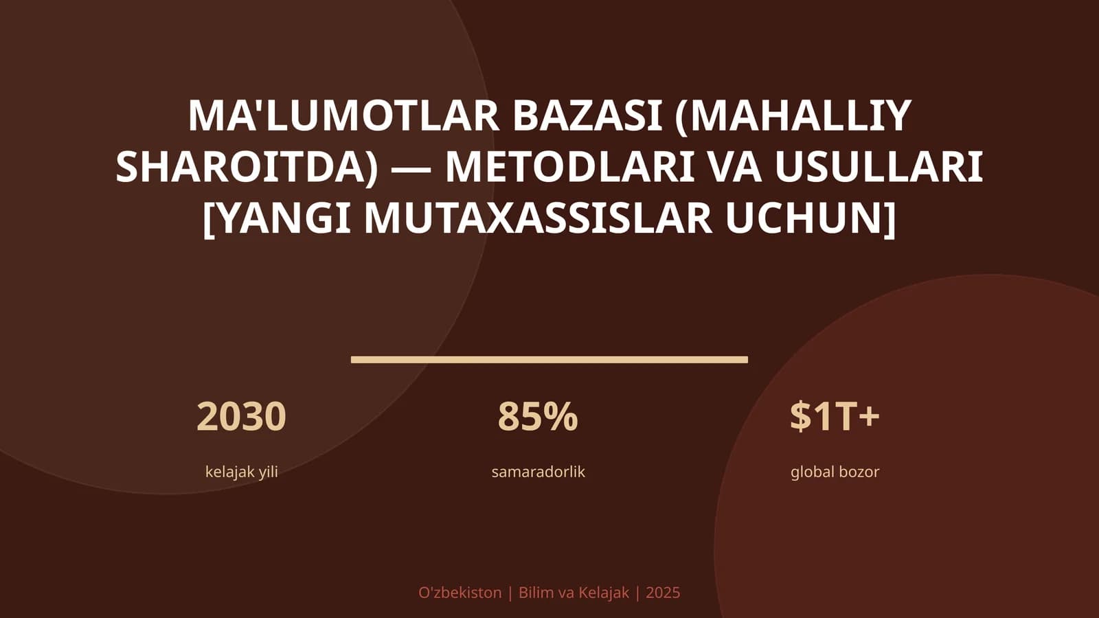 Ma'lumotlar bazasi (mahalliy sharoitda) — metodlari va usullari [yangi mutaxassislar uchun]