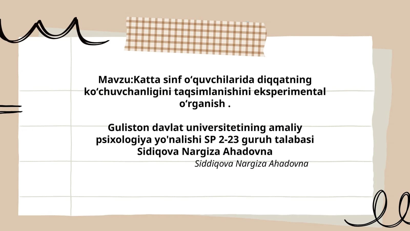 Katta sinf oʻquvchilarida diqqatning koʻchuvchanligini taqsimlanishini eksperimental oʻrganish