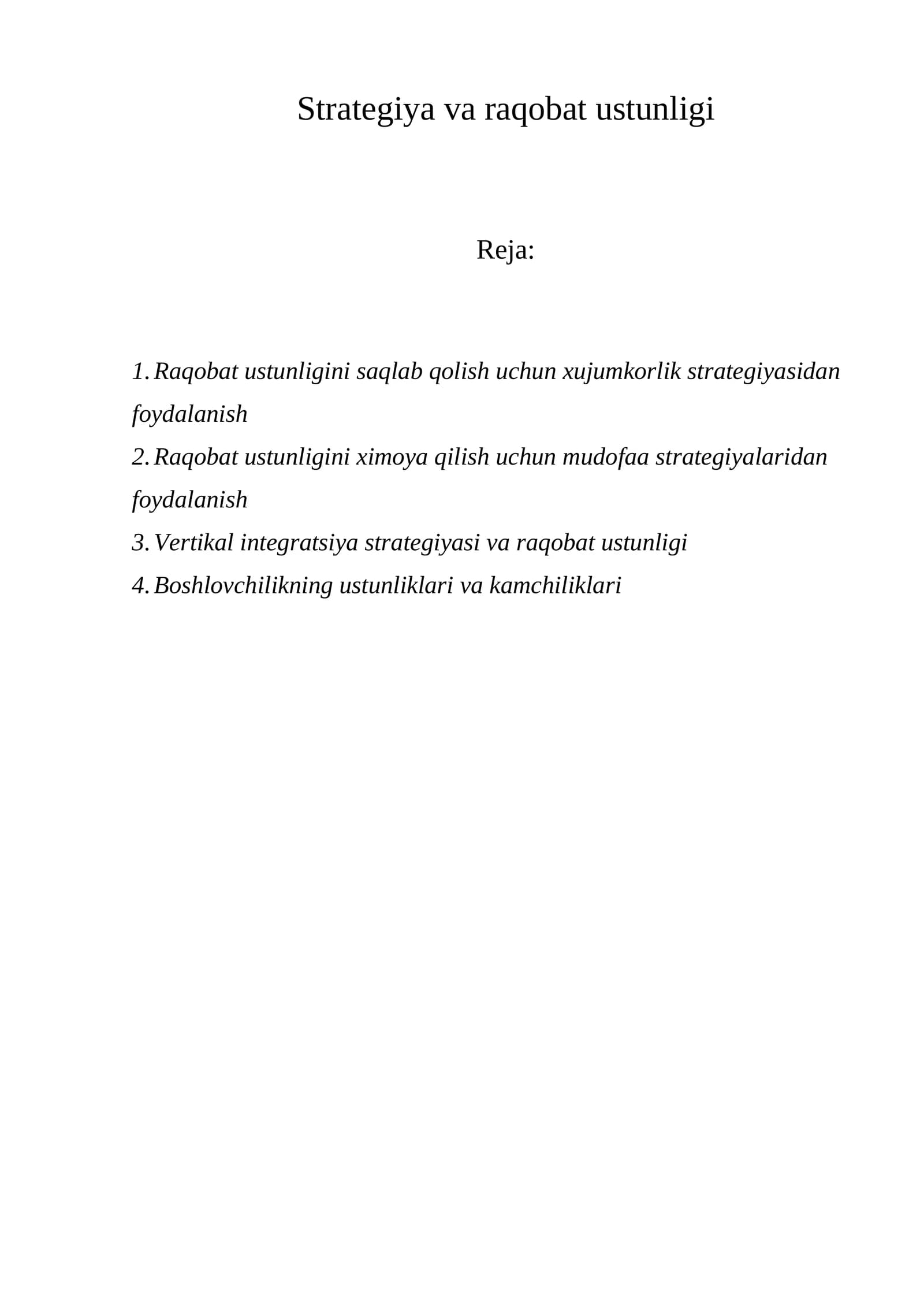Strategiyа va raqobat ustunligi