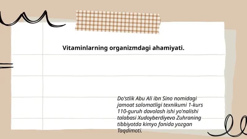 Vitaminlarning organizmdagi ahamiyati