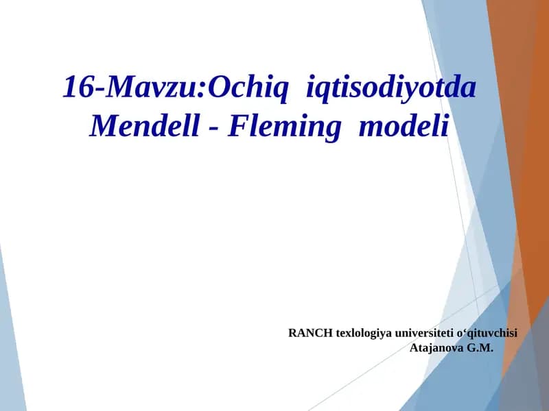 Ochiq iqtisodiyotda Mendell - Fleming modeli
