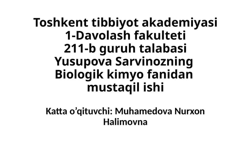 Murakkab lipidlar almashinuvi va xolesterin metabolizmi