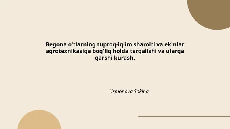 Begona o'tlarning tuproq-iqlim sharoiti va ekinlar agrotexnikasiga