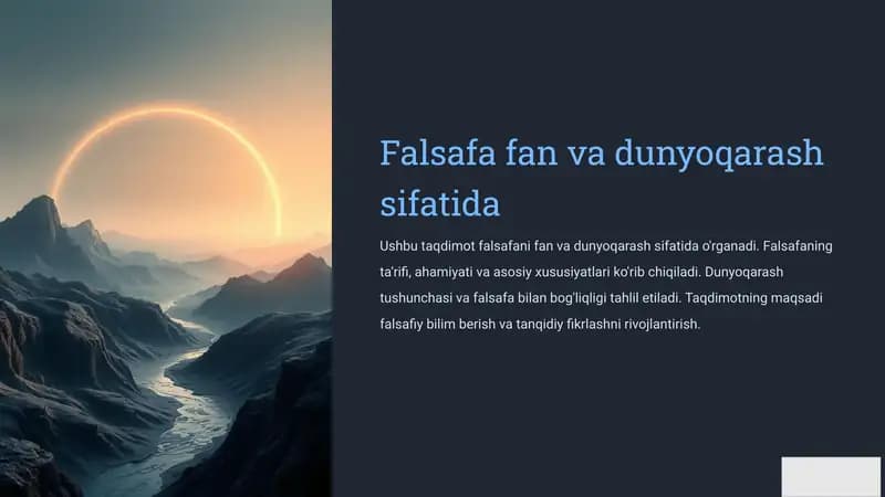 Falsafa fan va dunyoqarash sifatida
