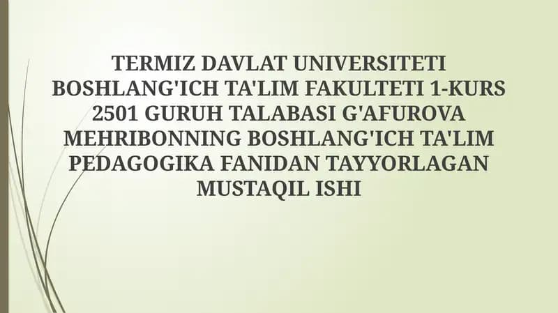 Pedagogika fanidan mustaqil ish