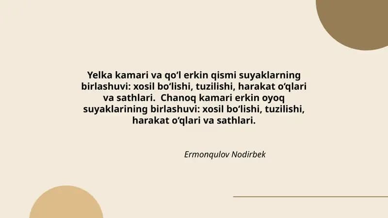 Yelka kamari va qo‘l erkin qismi suyaklarning birlashuvi