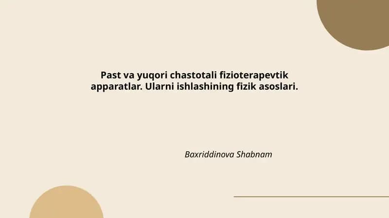 Past va yuqori chastotali fizioterapevtik apparatlar
