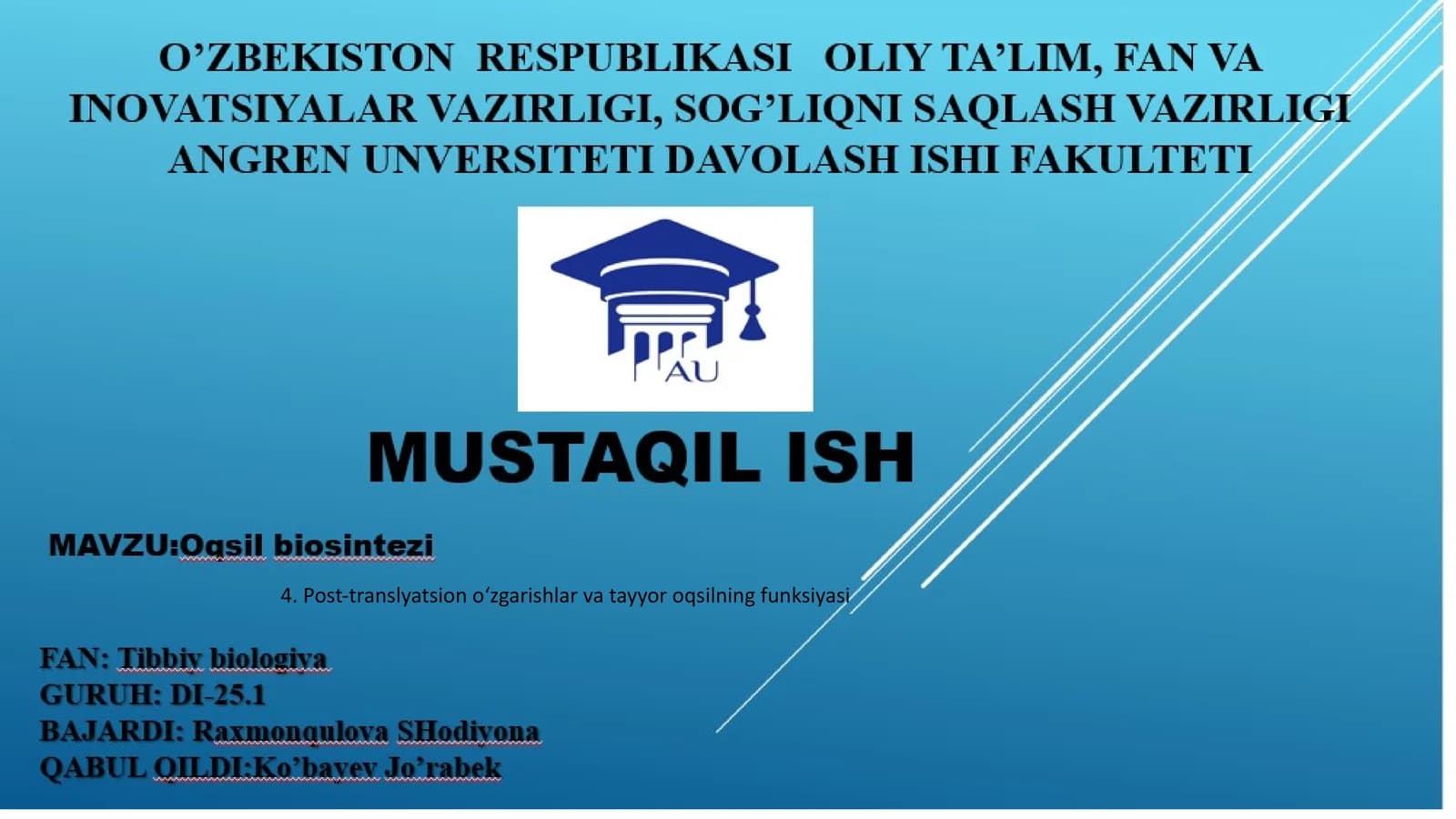 Post-translyatsiono‘zgarishlar vatayyoroqsilning funksiyasi