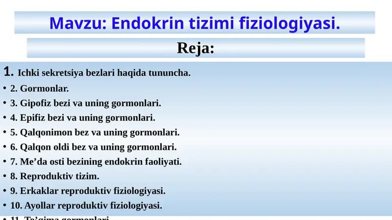 Endokrin tizimi fiziologiyasi