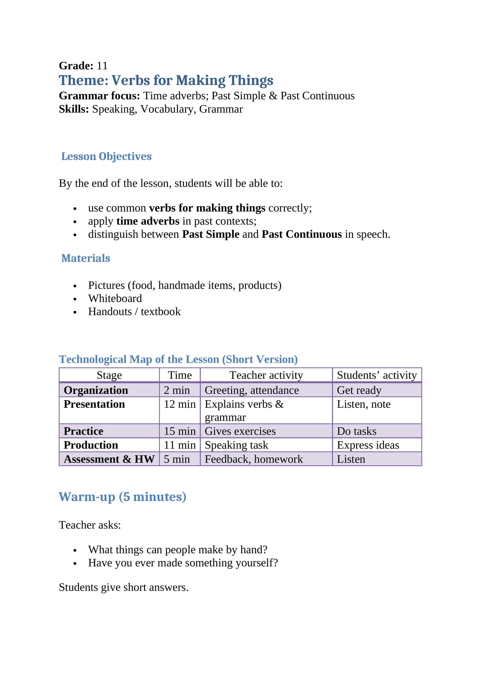 Verbs for Making Things